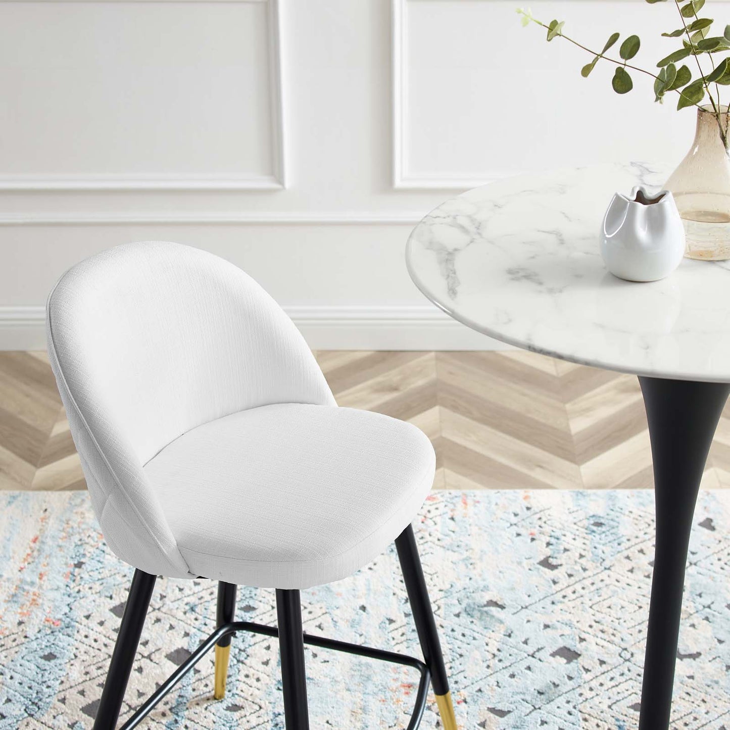 Cordial Fabric Counter Stools - Set of 2, Fabric, Metal, White, 20222