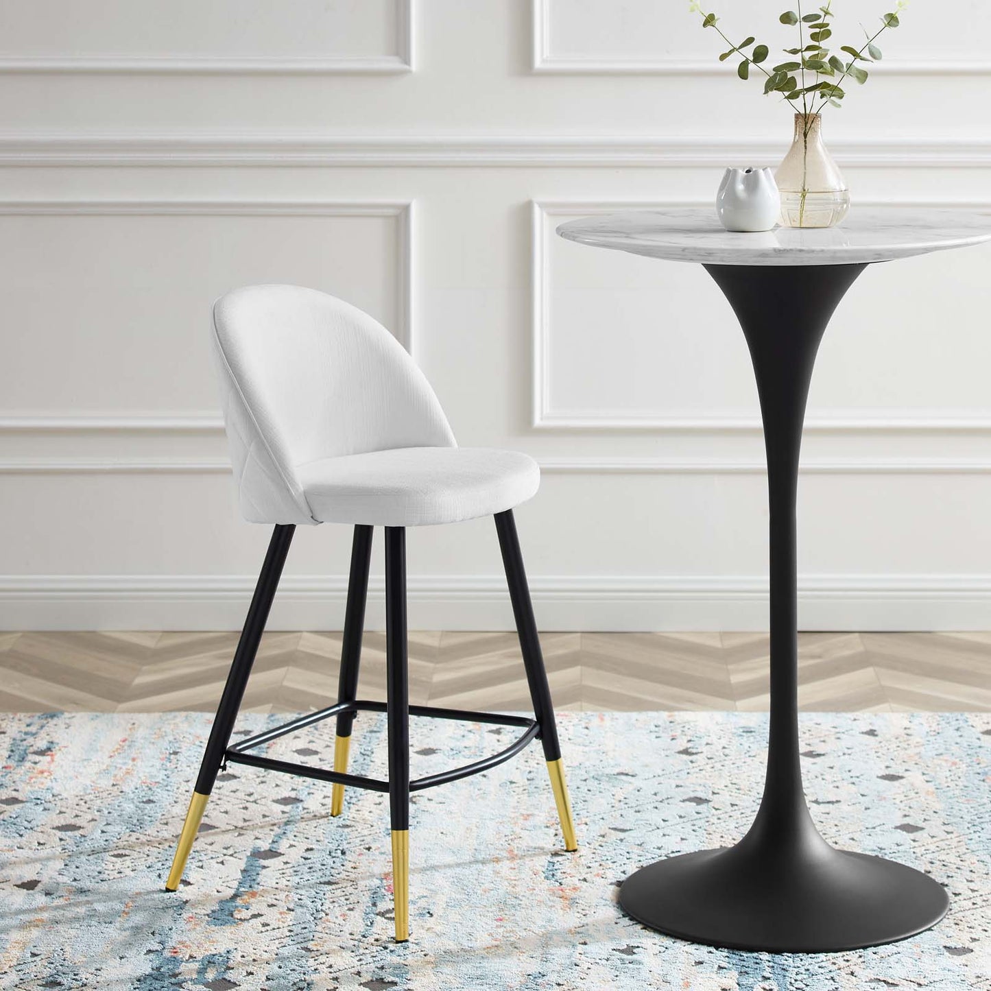 Cordial Fabric Counter Stools - Set of 2, Fabric, Metal, White, 20222