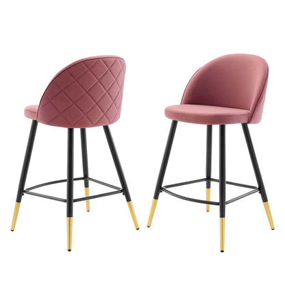 Cordial Performance Velvet Counter Stools - Set of 2, Velvet, Metal Steel, Pink, 20223