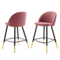 Cordial Performance Velvet Counter Stools - Set of 2, Velvet, Metal Steel, Pink, 20223