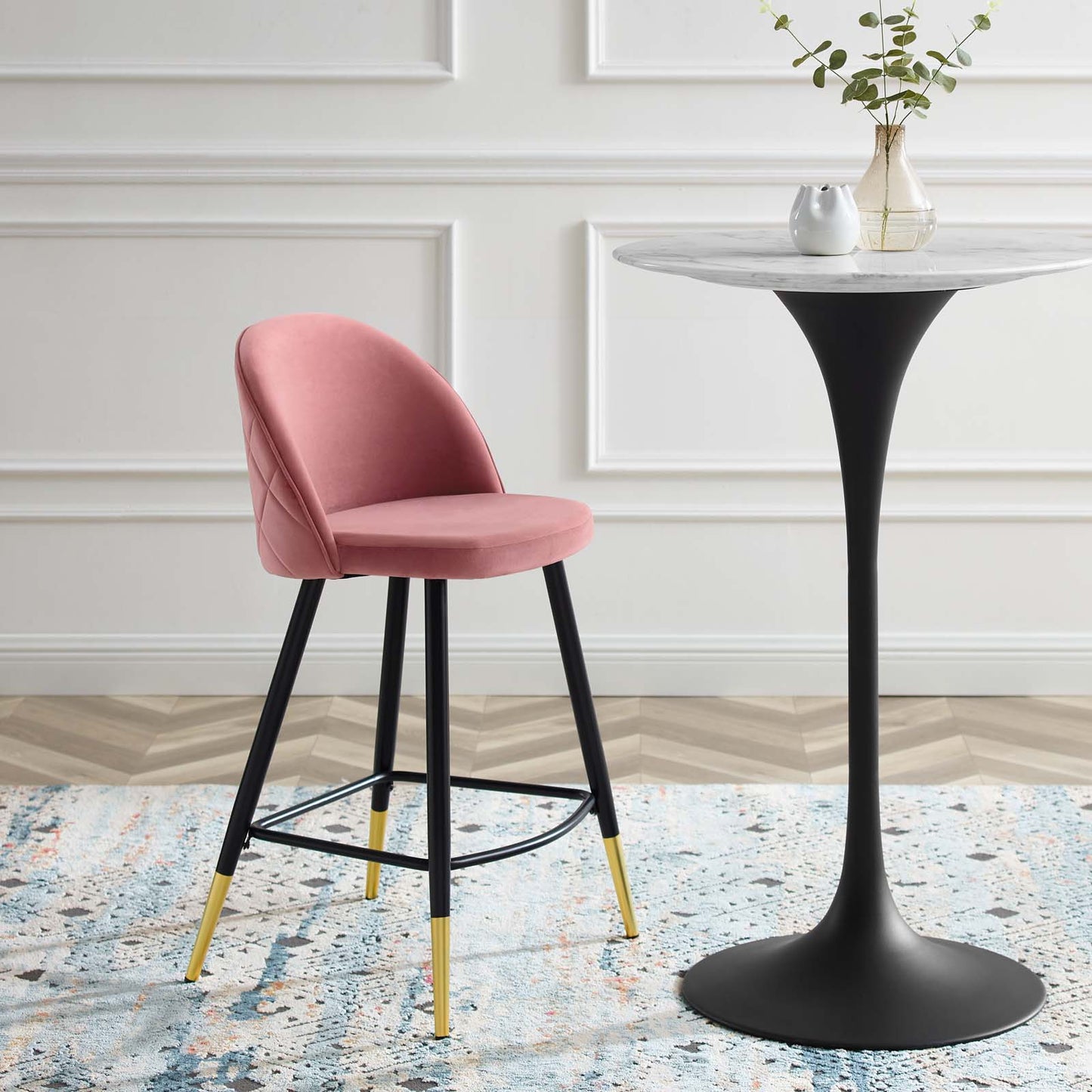 Cordial Performance Velvet Counter Stools - Set of 2, Velvet, Metal Steel, Pink, 20223