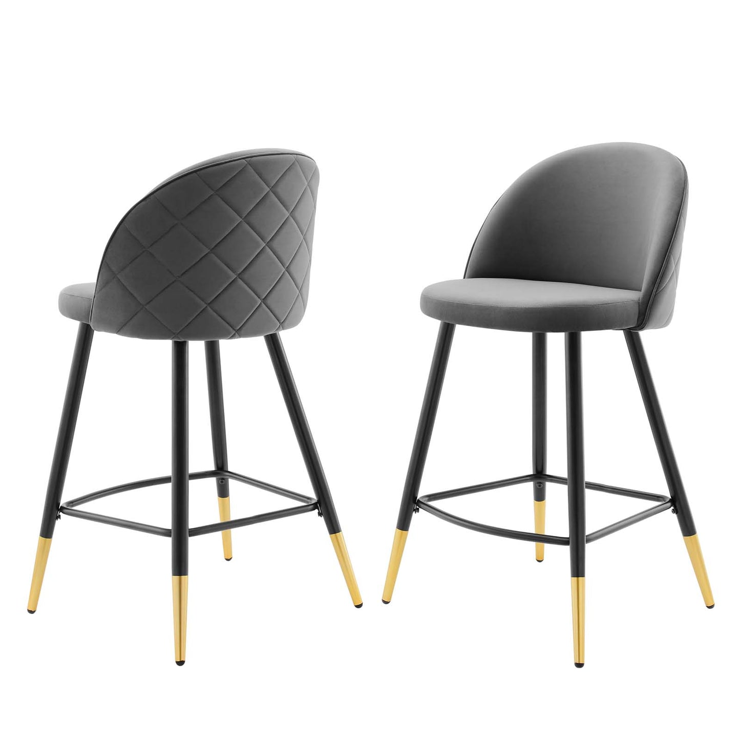 Cordial Performance Velvet Counter Stools - Set of 2, Velvet, Metal Steel, Grey Gray, 20224