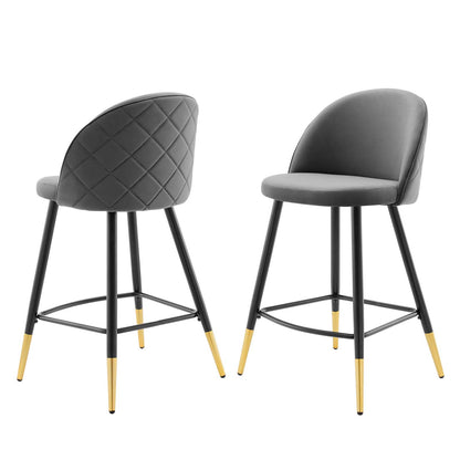 Cordial Performance Velvet Counter Stools - Set of 2, Velvet, Metal Steel, Grey Gray, 20224