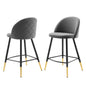Cordial Performance Velvet Counter Stools - Set of 2, Velvet, Metal Steel, Grey Gray, 20224