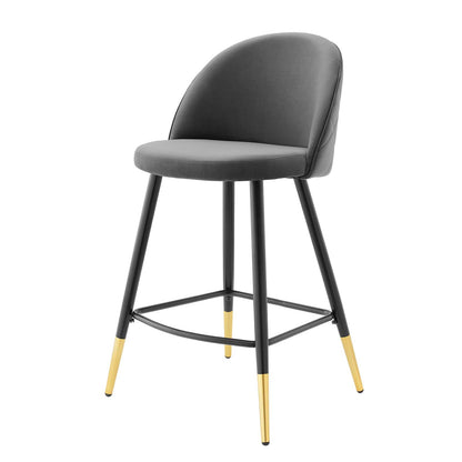 Cordial Performance Velvet Counter Stools - Set of 2, Velvet, Metal Steel, Grey Gray, 20224