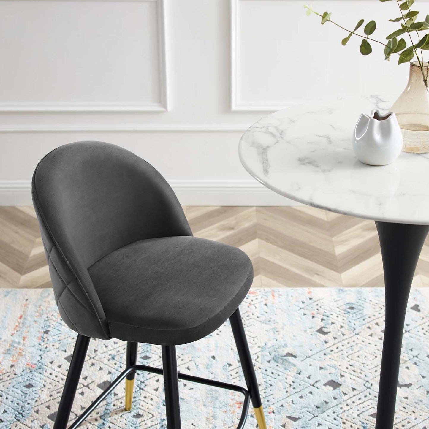 Cordial Performance Velvet Counter Stools - Set of 2, Velvet, Metal Steel, Grey Gray, 20224
