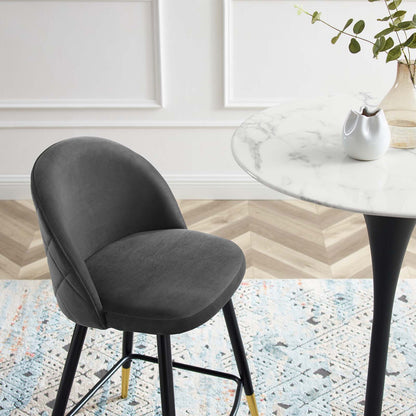 Cordial Performance Velvet Counter Stools - Set of 2, Velvet, Metal Steel, Grey Gray, 20224