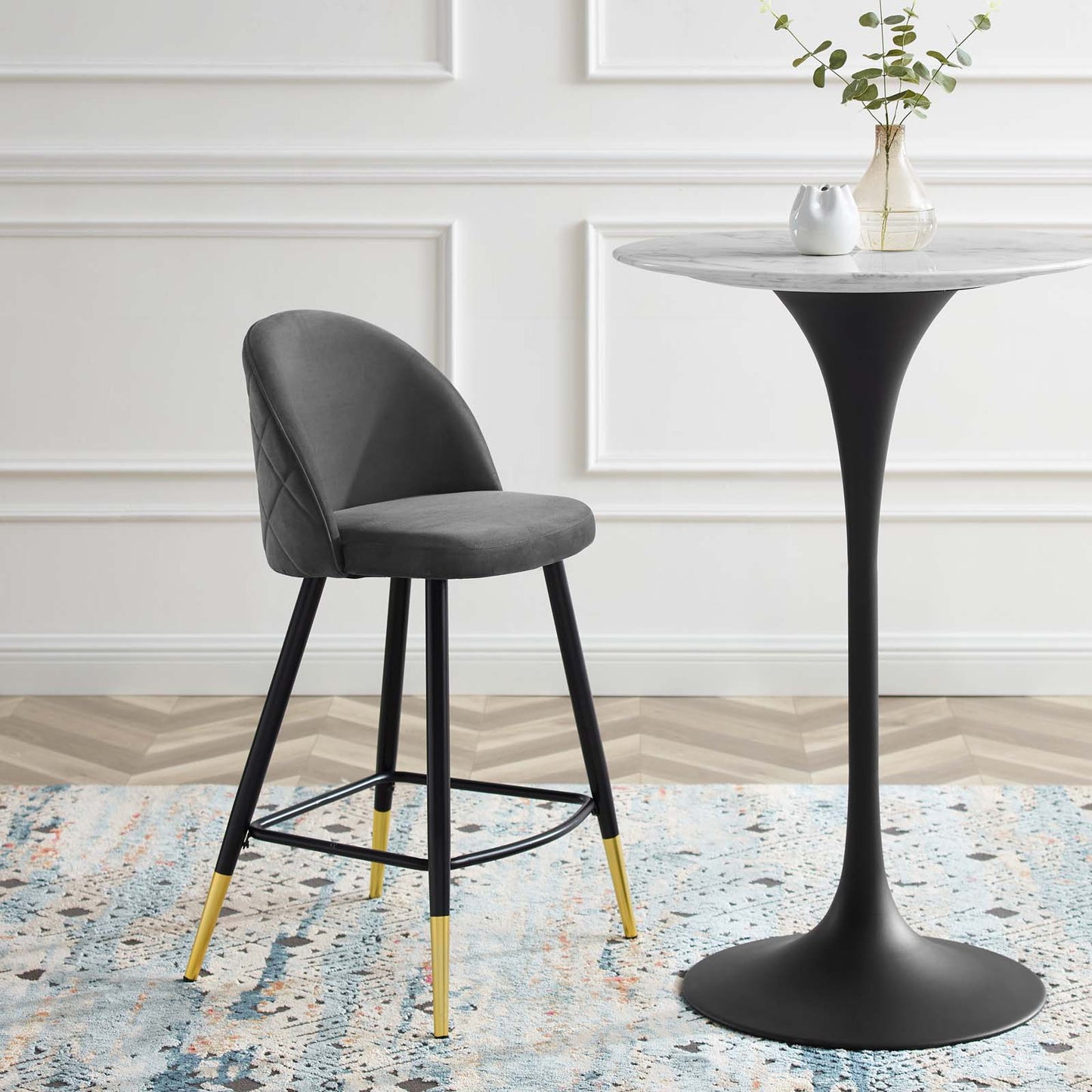 Cordial Performance Velvet Counter Stools - Set of 2, Velvet, Metal Steel, Grey Gray, 20224