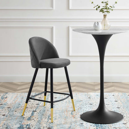 Cordial Performance Velvet Counter Stools - Set of 2, Velvet, Metal Steel, Grey Gray, 20224