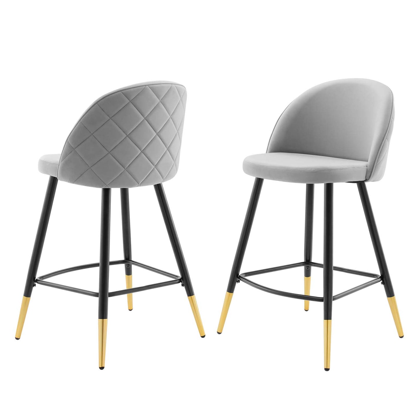 Cordial Performance Velvet Counter Stools - Set of 2, Velvet, Metal Steel, Light Grey Gray, 20225