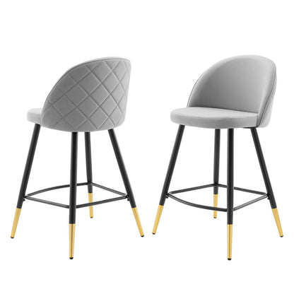 Cordial Performance Velvet Counter Stools - Set of 2, Velvet, Metal Steel, Light Grey Gray, 20225