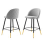Cordial Performance Velvet Counter Stools - Set of 2, Velvet, Metal Steel, Light Grey Gray, 20225