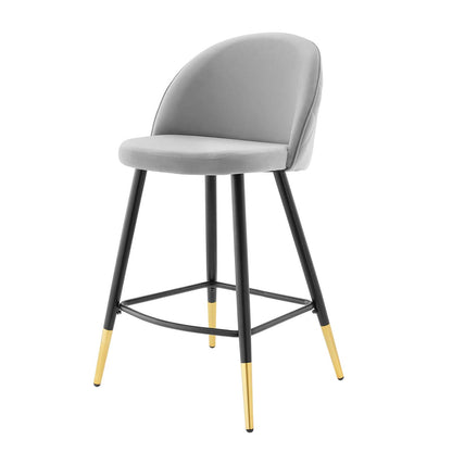Cordial Performance Velvet Counter Stools - Set of 2, Velvet, Metal Steel, Light Grey Gray, 20225