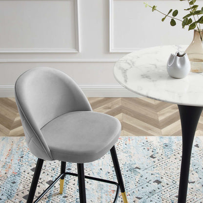 Cordial Performance Velvet Counter Stools - Set of 2, Velvet, Metal Steel, Light Grey Gray, 20225