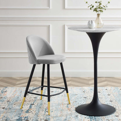 Cordial Performance Velvet Counter Stools - Set of 2, Velvet, Metal Steel, Light Grey Gray, 20225