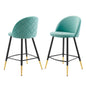 Cordial Performance Velvet Counter Stools - Set of 2, Velvet, Metal Steel, Blue, 20226