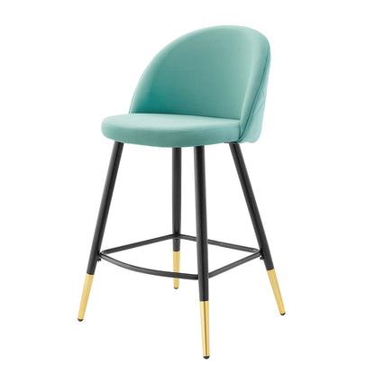 Cordial Performance Velvet Counter Stools - Set of 2, Velvet, Metal Steel, Blue, 20226