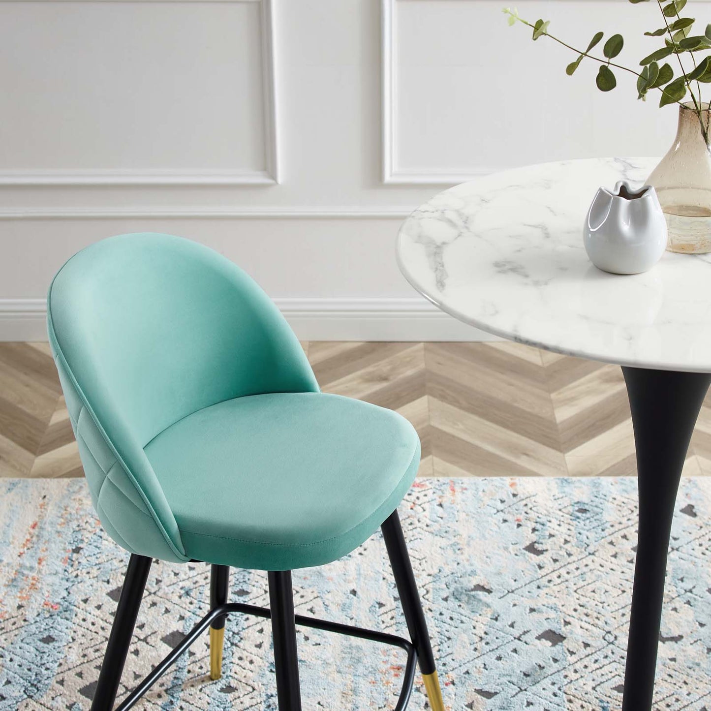 Cordial Performance Velvet Counter Stools - Set of 2, Velvet, Metal Steel, Blue, 20226