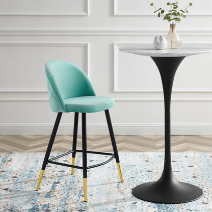 Cordial Performance Velvet Counter Stools - Set of 2, Velvet, Metal Steel, Blue, 20226