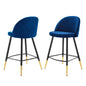 Cordial Performance Velvet Counter Stools - Set of 2, Velvet, Metal Steel, Blue Navy, 20227