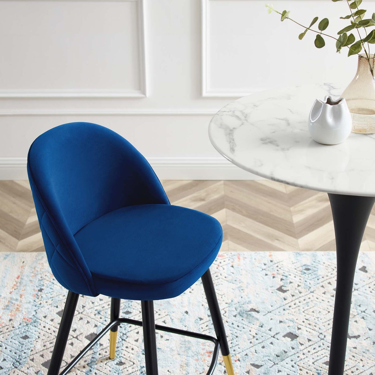 Cordial Performance Velvet Counter Stools - Set of 2, Velvet, Metal Steel, Blue Navy, 20227