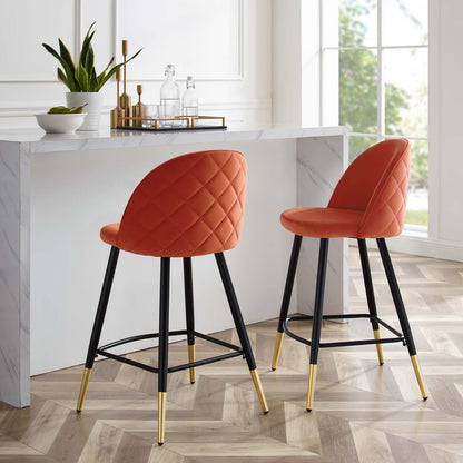 Cordial Performance Velvet Counter Stools - Set of 2, Velvet, Metal Steel, Orange, 20228