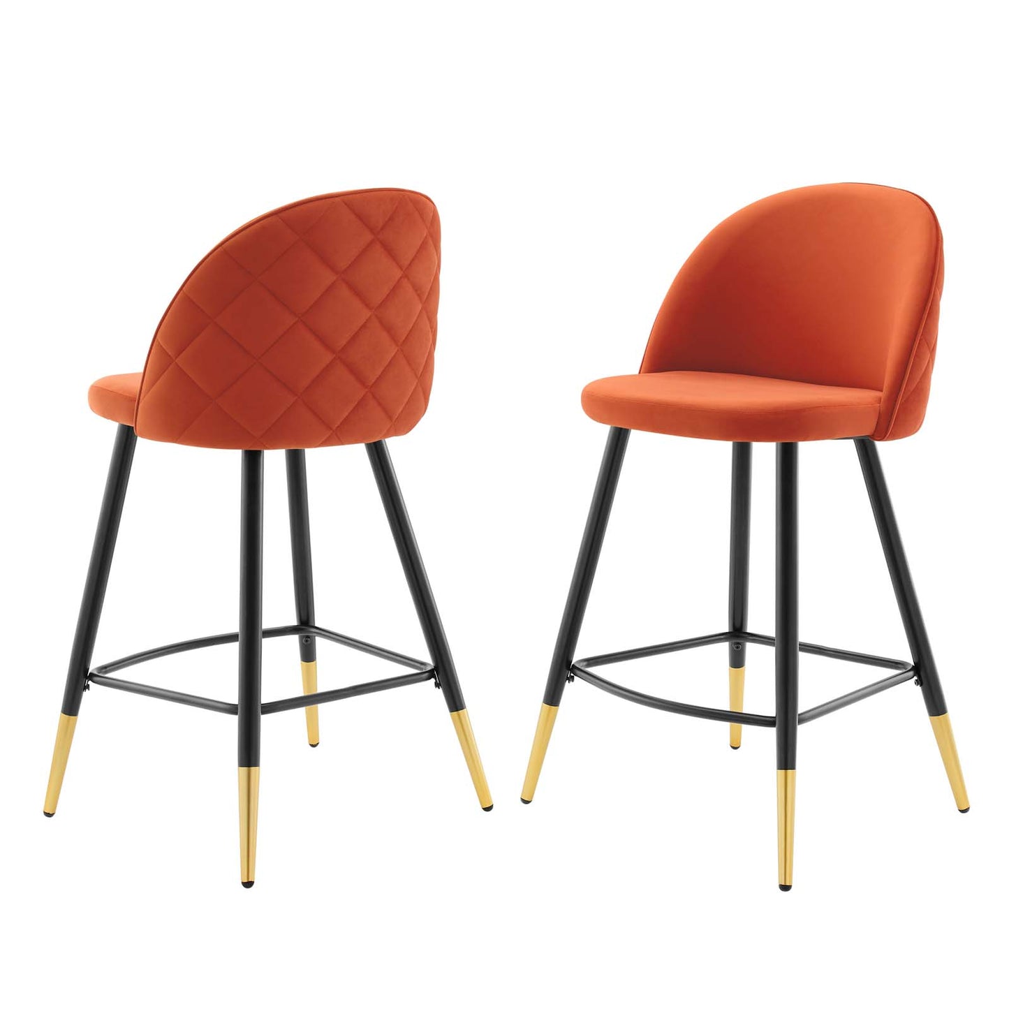 Cordial Performance Velvet Counter Stools - Set of 2, Velvet, Metal Steel, Orange, 20228