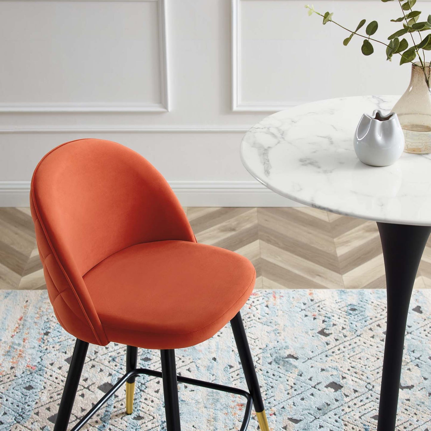 Cordial Performance Velvet Counter Stools - Set of 2, Velvet, Metal Steel, Orange, 20228