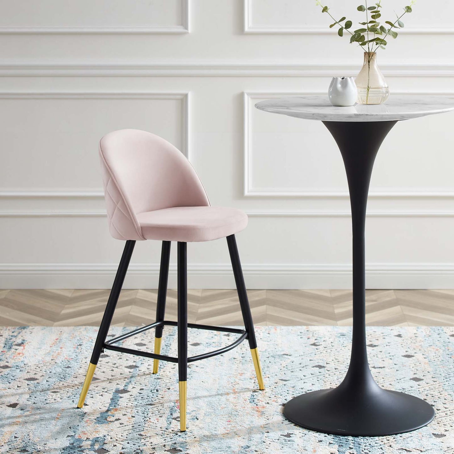 Cordial Performance Velvet Counter Stools - Set of 2, Velvet, Metal Steel, Pink, 20229