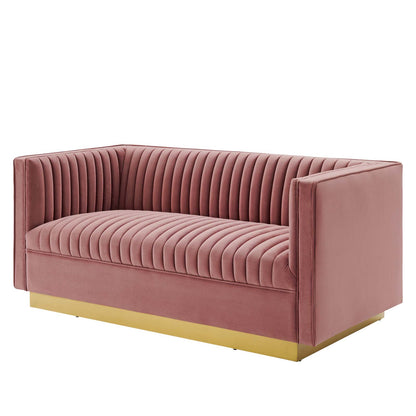 Sanguine Vertical Channel Tufted Performance Velvet Loveseat, Velvet, Pink, 20231