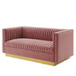Sanguine Vertical Channel Tufted Performance Velvet Loveseat, Velvet, Pink, 20231