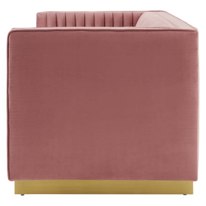 Sanguine Vertical Channel Tufted Performance Velvet Loveseat, Velvet, Pink, 20231