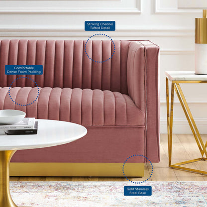 Sanguine Vertical Channel Tufted Performance Velvet Loveseat, Velvet, Pink, 20231