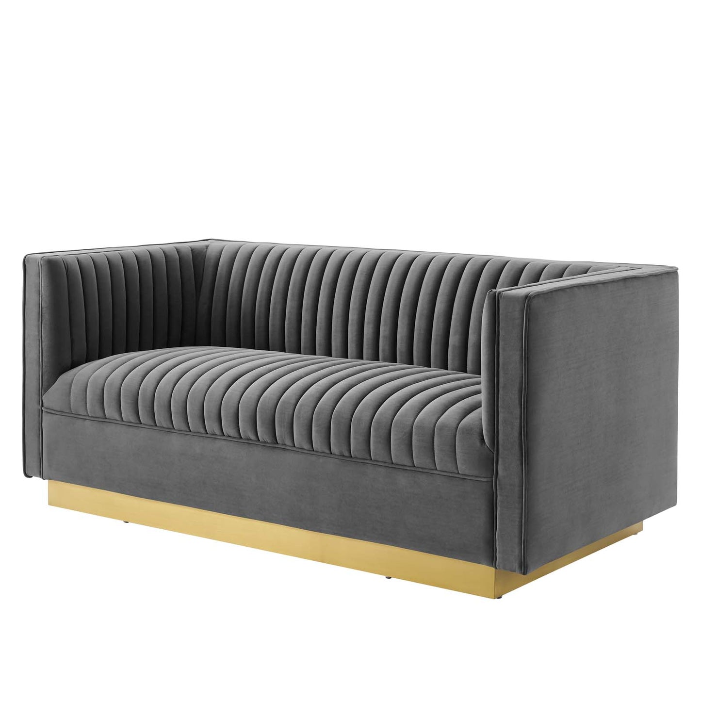 Sanguine Vertical Channel Tufted Performance Velvet Loveseat, Velvet, Grey Gray, 20232