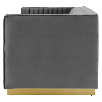 Sanguine Vertical Channel Tufted Performance Velvet Loveseat, Velvet, Grey Gray, 20232