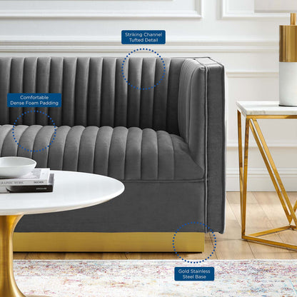 Sanguine Vertical Channel Tufted Performance Velvet Loveseat, Velvet, Grey Gray, 20232