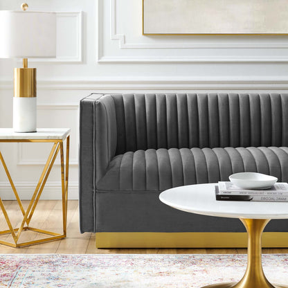 Sanguine Vertical Channel Tufted Performance Velvet Loveseat, Velvet, Grey Gray, 20232
