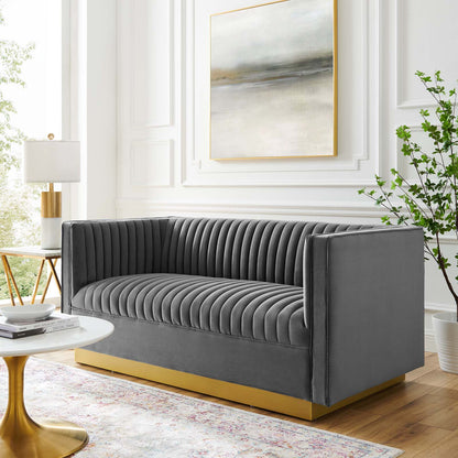 Sanguine Vertical Channel Tufted Performance Velvet Loveseat, Velvet, Grey Gray, 20232