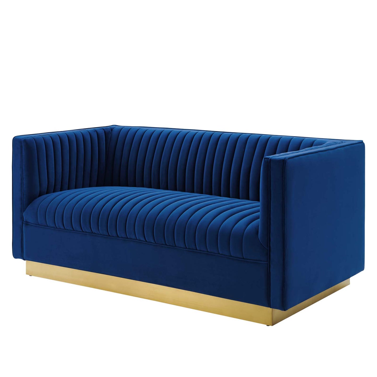 Sanguine Vertical Channel Tufted Performance Velvet Loveseat, Velvet, Blue Navy, 20233