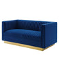 Sanguine Vertical Channel Tufted Performance Velvet Loveseat, Velvet, Blue Navy, 20233