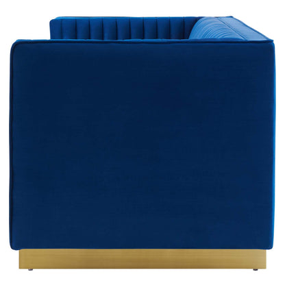 Sanguine Vertical Channel Tufted Performance Velvet Loveseat, Velvet, Blue Navy, 20233
