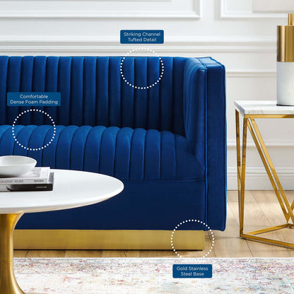 Sanguine Vertical Channel Tufted Performance Velvet Loveseat, Velvet, Blue Navy, 20233