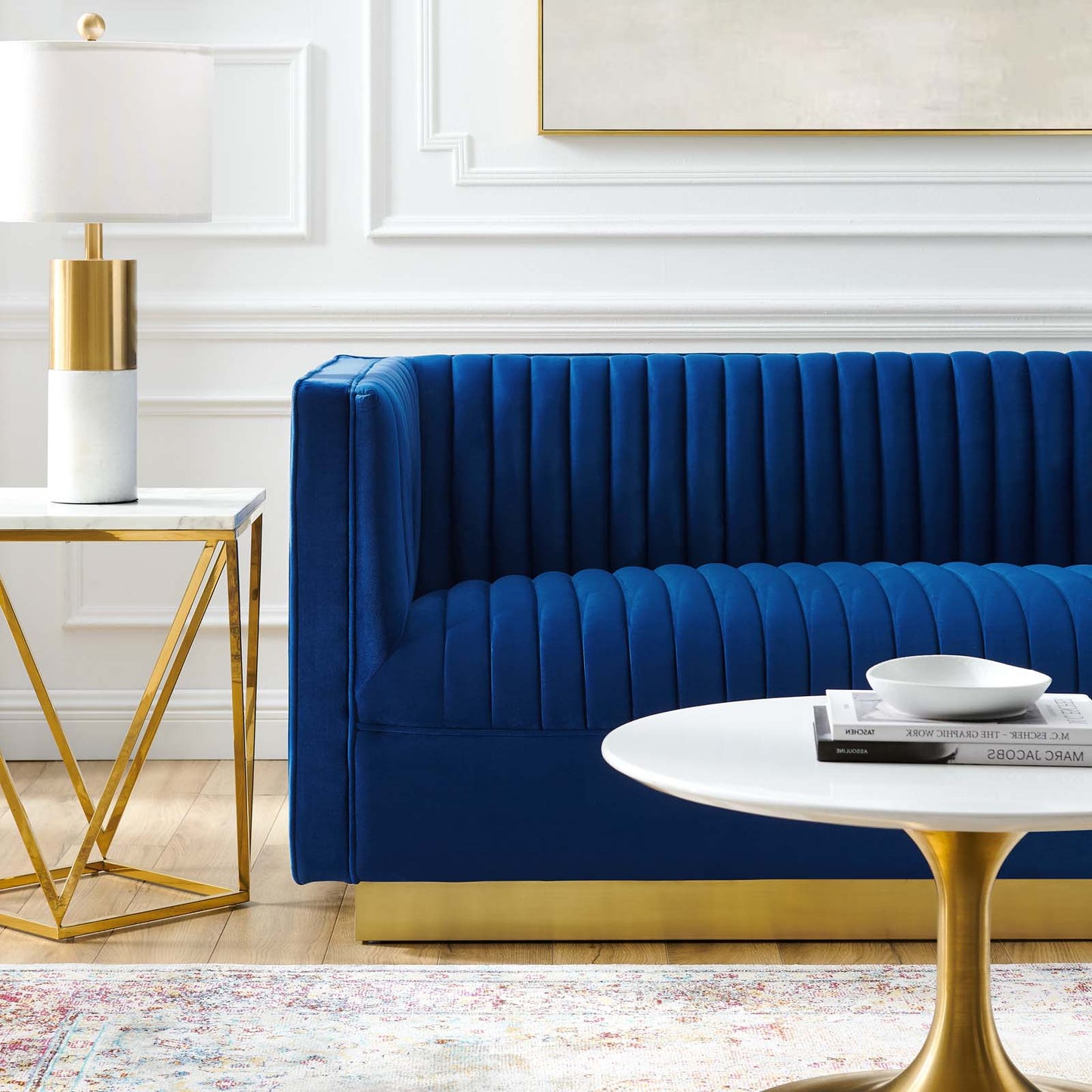 Sanguine Vertical Channel Tufted Performance Velvet Loveseat, Velvet, Blue Navy, 20233