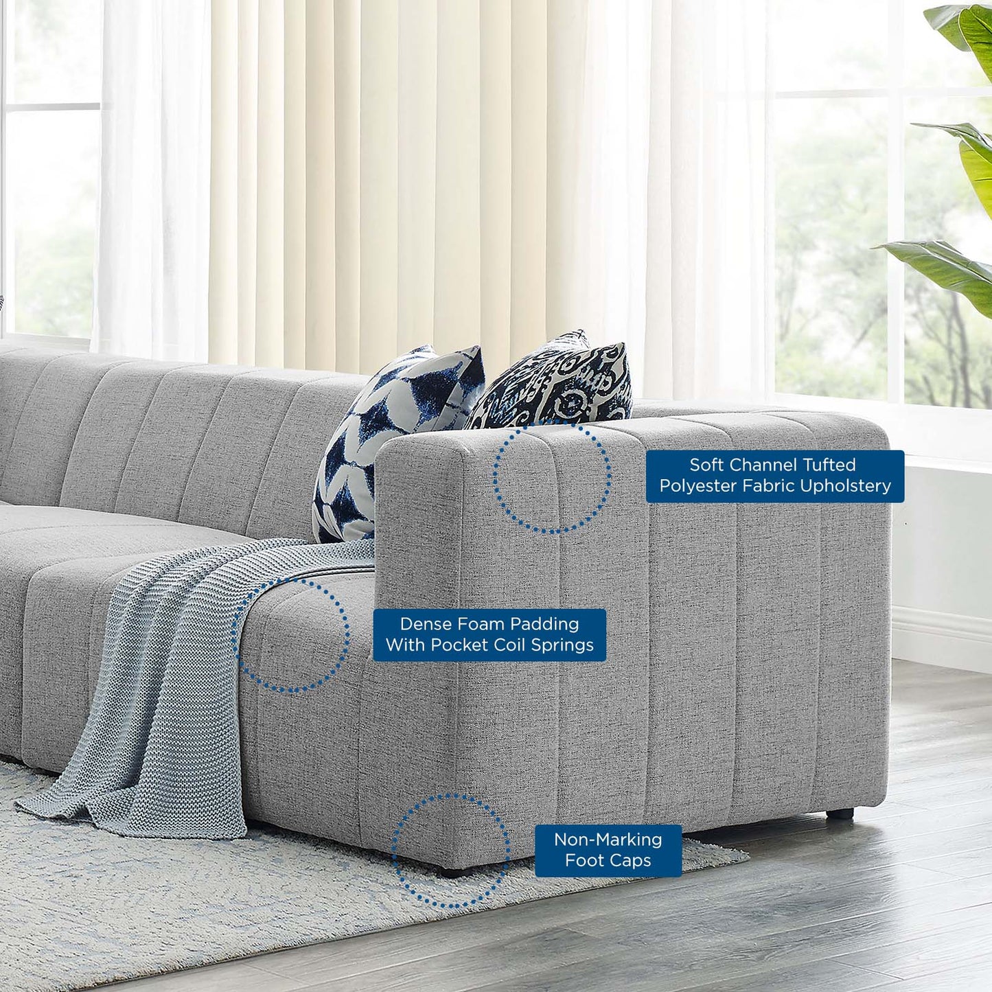 Bartlett Upholstered Fabric Upholstered Fabric 5-Piece Sectional Sofa, Fabric, Light Grey Gray, 20235