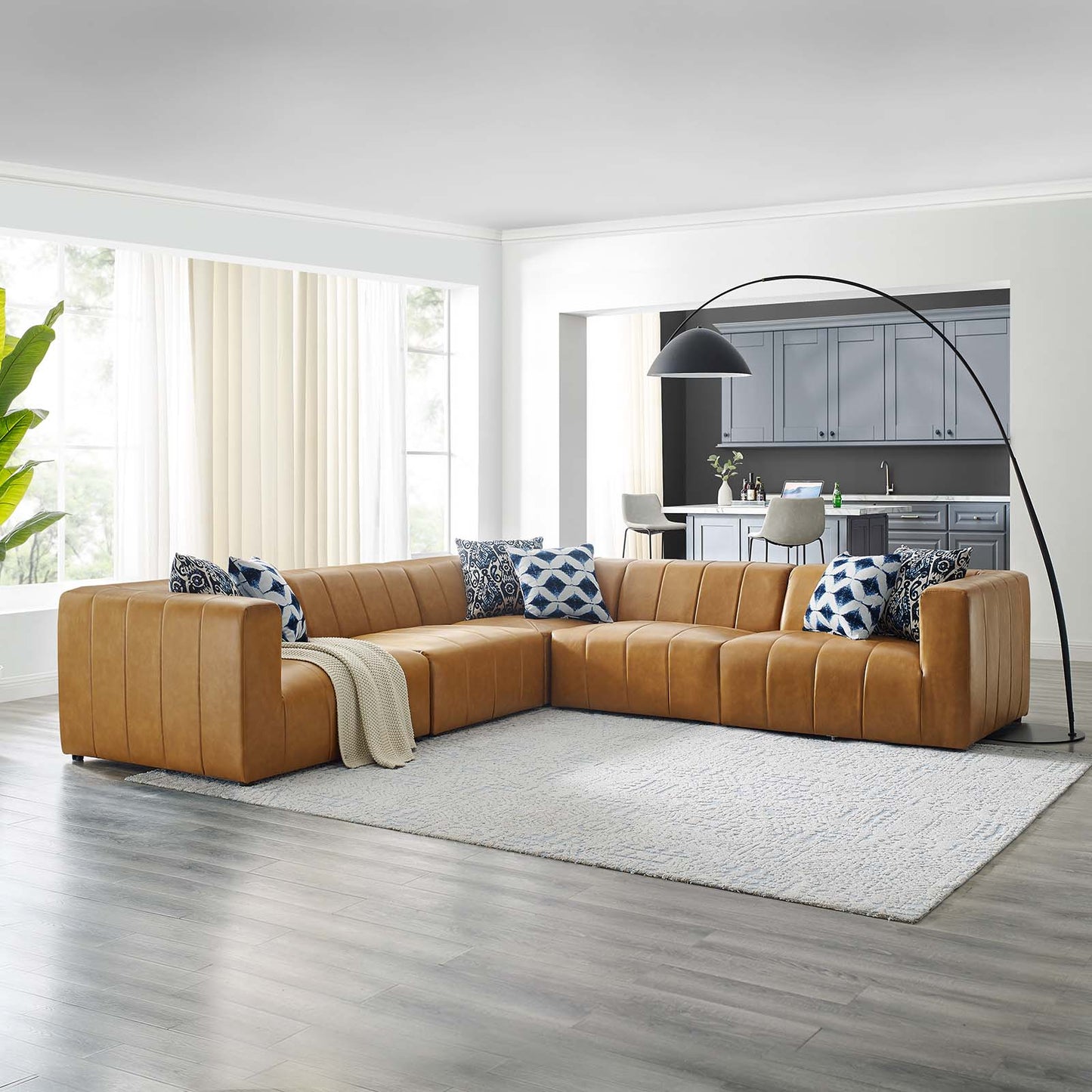 Bartlett Vegan Leather Vegan Leather 5-Piece Sectional Sofa, Faux Vegan Leather, Tan, 20237