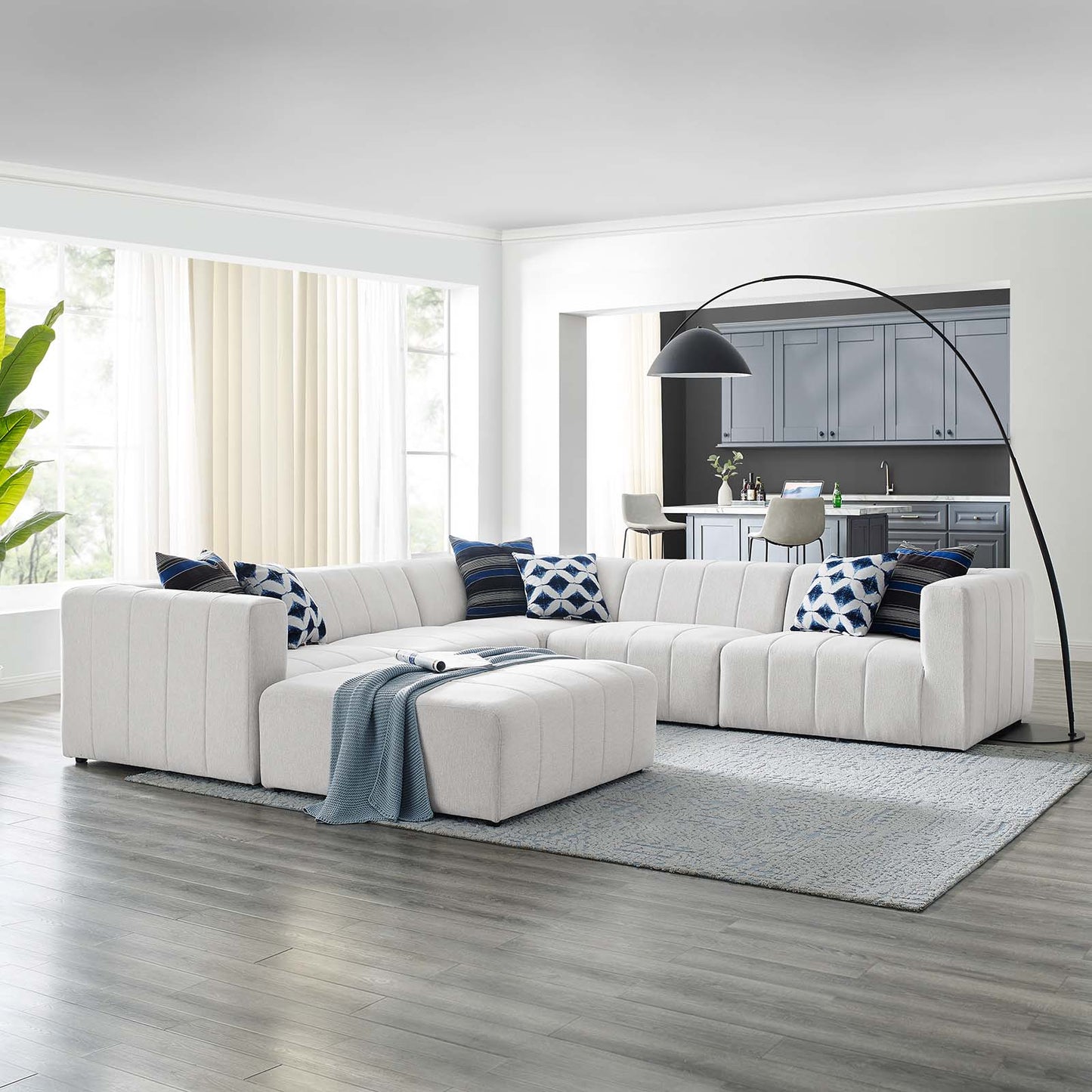 Bartlett Upholstered Fabric Upholstered Fabric 6-Piece Sectional Sofa, Fabric, Ivory White, 20238