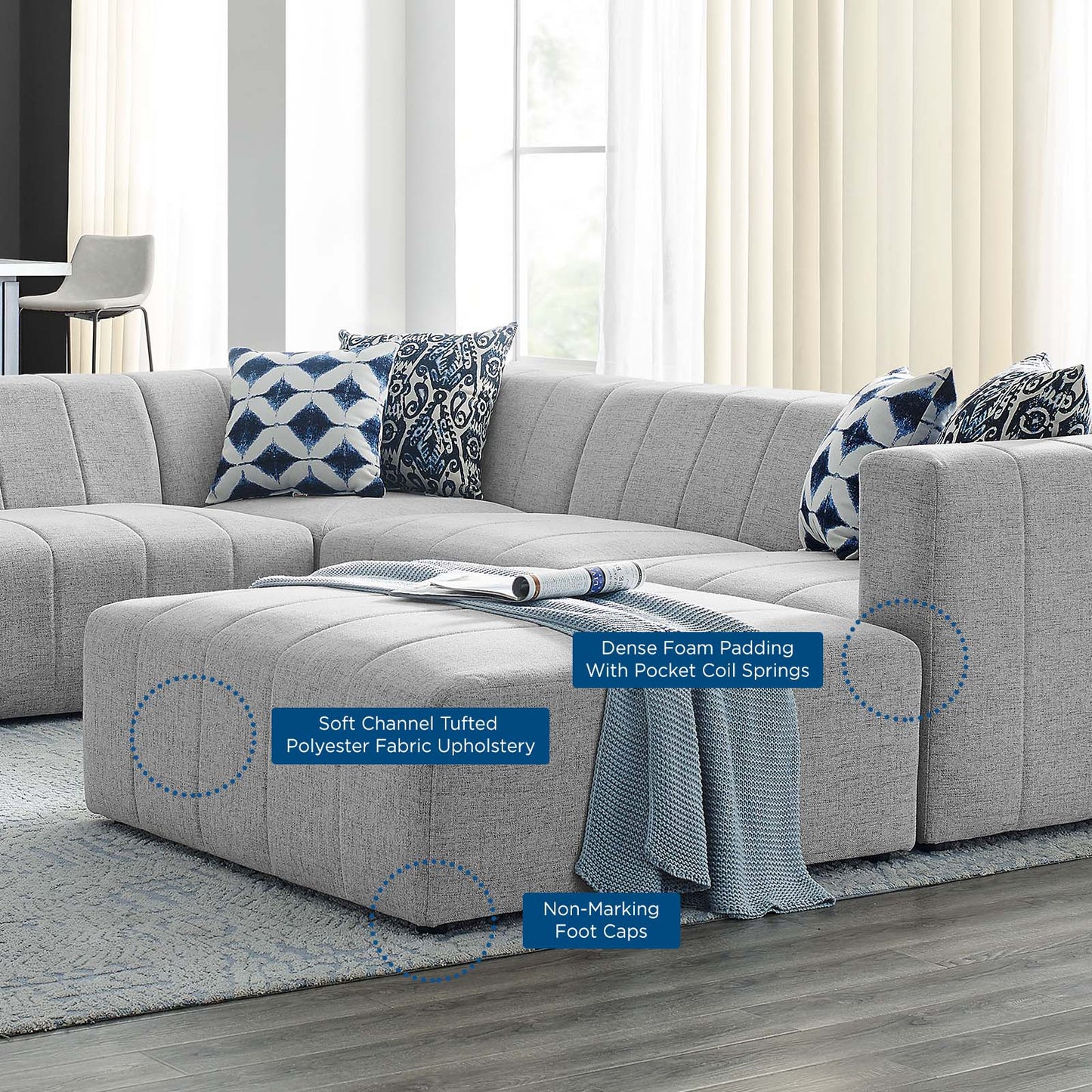 Bartlett Upholstered Fabric 6-Piece Sectional Sofa, Fabric, Light Grey Gray, 20239