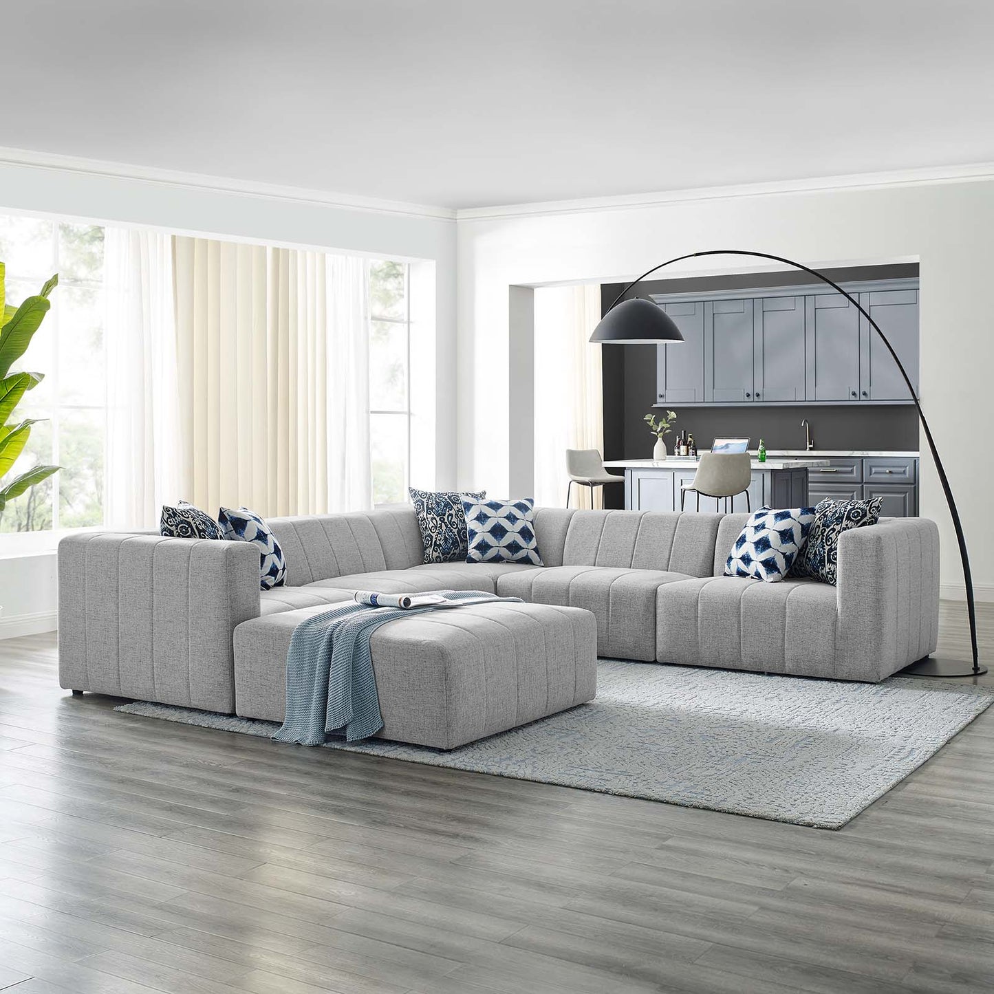 Bartlett Upholstered Fabric 6-Piece Sectional Sofa, Fabric, Light Grey Gray, 20239
