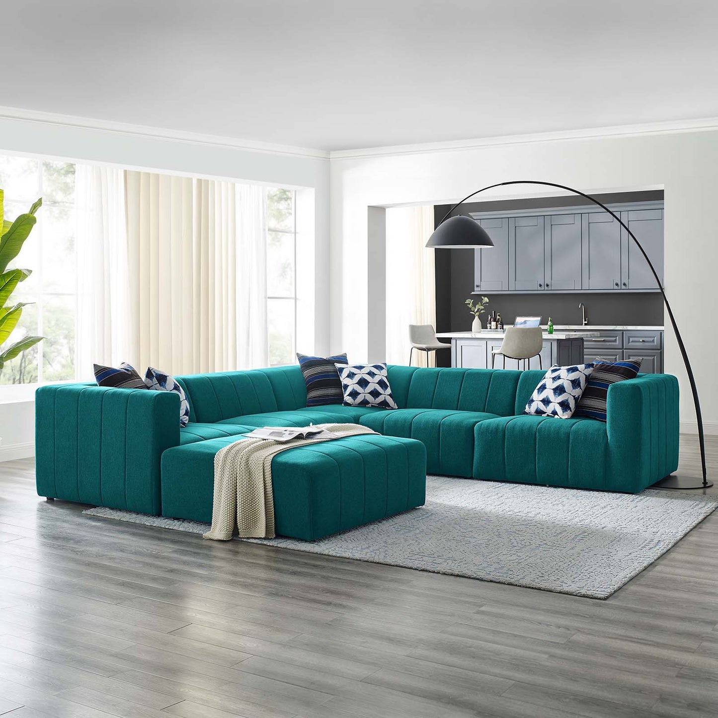 Bartlett Upholstered Fabric 6-Piece Sectional Sofa, Fabric, Teal Blue, 20240