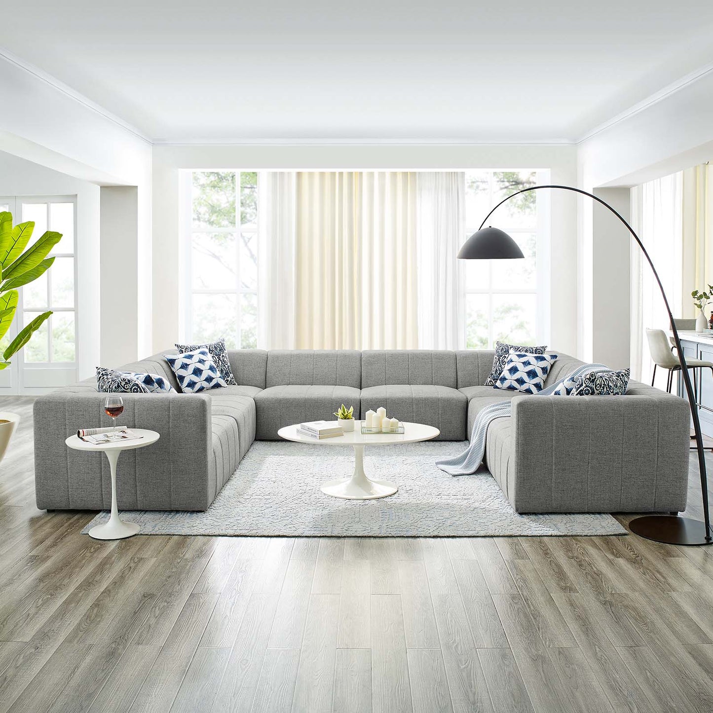 Bartlett Upholstered Fabric 8-Piece Sectional Sofa, Fabric, Light Grey Gray, 20243